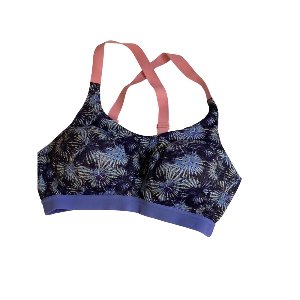 Victoria Sport Blue‎ Starburst Print Sports Bra Pink Straps 34C High Impact Gym